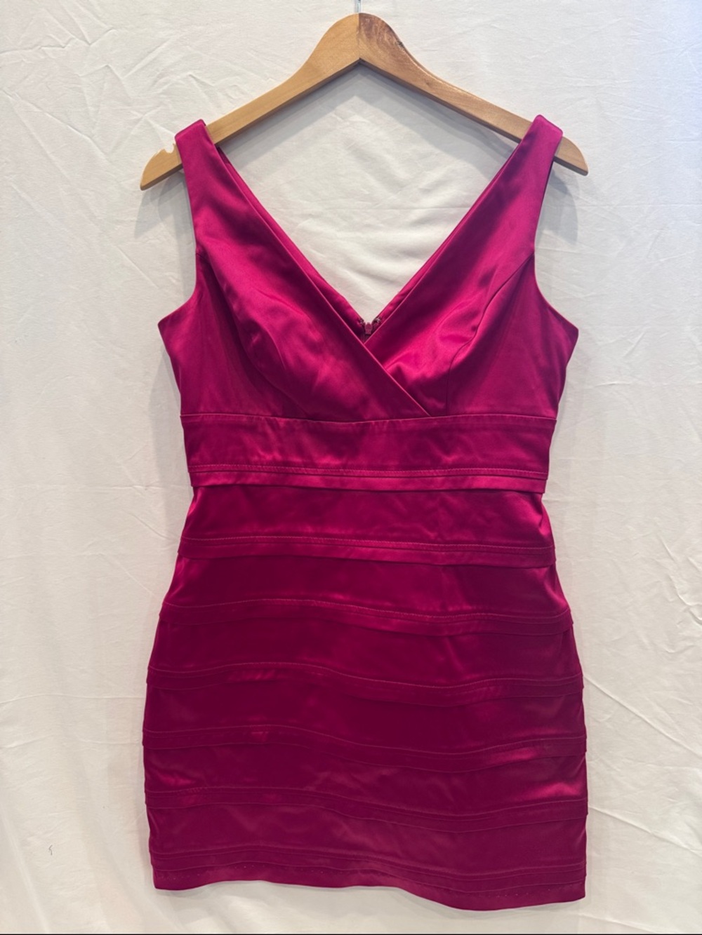 American Living Fuchsia Satin V-Neck Mini Dress, Size 10